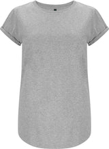 BIO COTTON T- SHIRT MIT AUFGEROLLTEM ÄRMELSAUM- GRAUMELIERT- SMART SUMMER