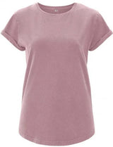 BIO COTTON T-SHIRT MIT AUFGEROLLTEM ÄRMELSAUM- PURPLE ROSE-GENTLE SPRING